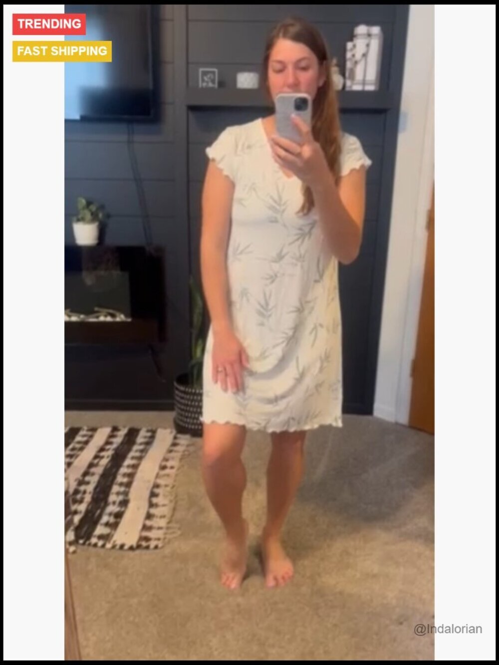 Cooling Bamboo Viscose Short Sleeve Sleep Dress Lounge Nightgown - Picture 7 of 7
